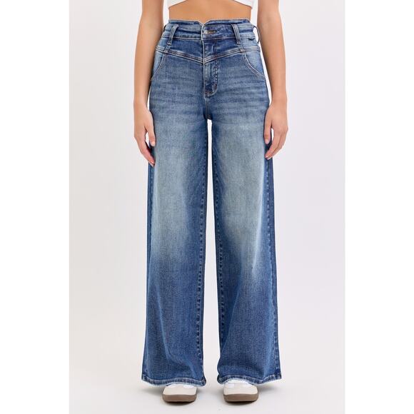 Cello Jeans Denim - Cello Jeans Sz 7 (28) High Rise Wide Leg With V Shape Double Waist Band